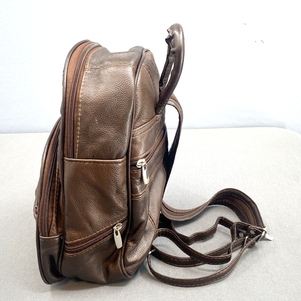 Vtg 90s Pebbled Leather Patchwork Backpack Bag Wo… - image 4